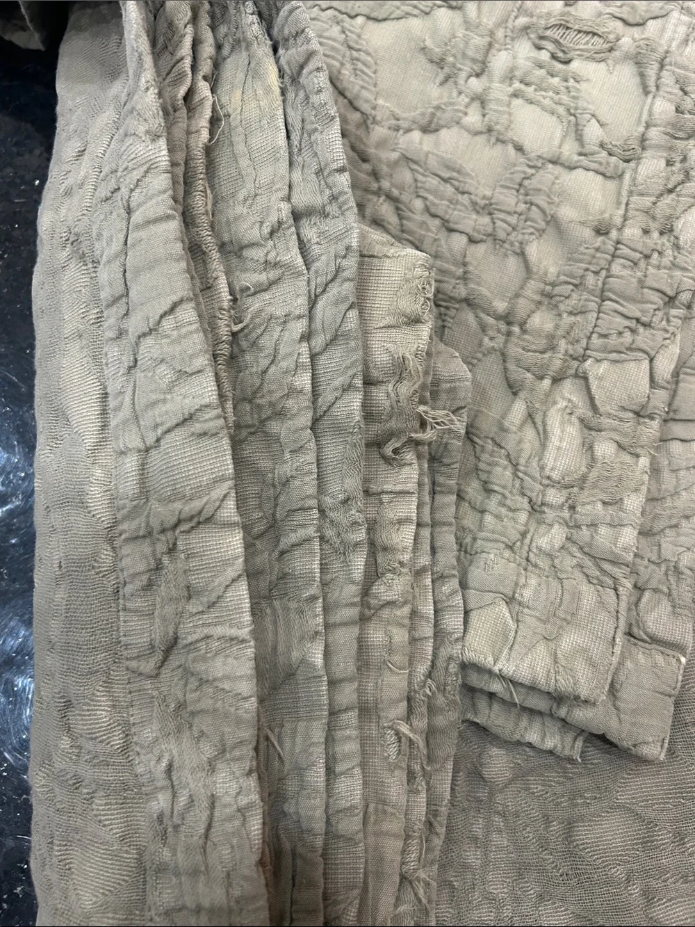 Restoration Hardware Quilted Belgian Linen Distressed Euro Cal King Green/Gray